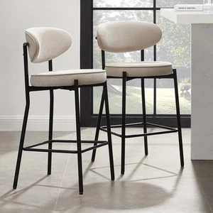 Dusk Mia Sand Matte Velvet & Black Metal Set of 2 Barstools RRP £139 - Picture 1 of 8