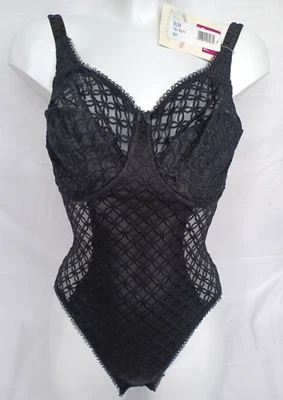 Hermoso modelador de cuerpo Berlei D-light B139 de encaje negro bordado con cable de control 32FF Foto 1 de 4