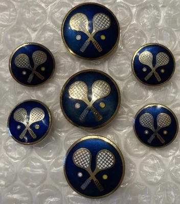 Tennis Enameled Blazer Button Set Navy Blue Gold White 7 For 2 / 3 Button Jacket - Image 1 of 4