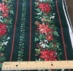 Vintage Cranston Poinsettia Stripes Cotton Fabric 104 inches x 43 inches Green - Picture 1 of 4