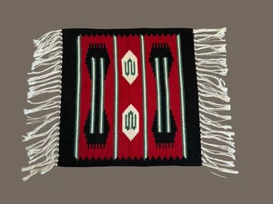 Vintage Balkan Small Turkish Kilim Rug Red Black Wool 19" X 20" - Picture 1 of 4