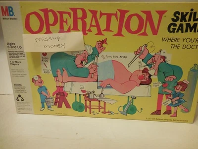 Vintage Milton Bradley Operation Game 1980s Skill Game  MB Classic missing money - Image 1 of 2
