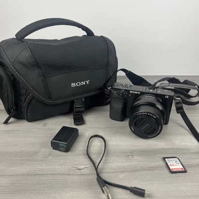 Sony A6000 24.3 MP Mirrorless Digital SLR Camera - Case, 64GB SD, 3.5-5.6 Lens - Image 1 of 4