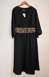 NWT BLOOMCHIC WOMENS BLACK LEOPARD PRINT DRESS SIZE 12 Waist Tie - Picture 1 of 9