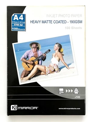 HEAVY MATTE COATED 190gsm A4 INKJET PHOTO PAPER - 100 Sheets - MIRROR - Image 1 of 3