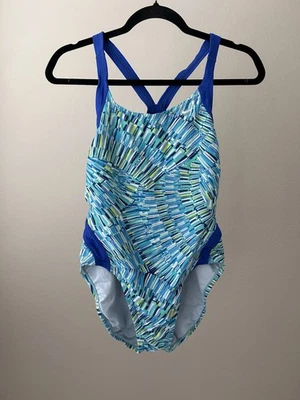 Maiô feminino Nike peça única azul e verde costas cruzadas  - Imagem 1 de 4