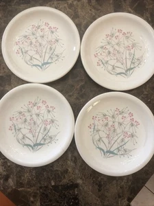 Dessert Floral Plates-4 White Pink Flowers - Picture 1 of 4