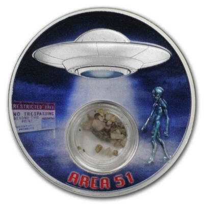2020 AREA 51 1 oz Pure Silver Coin with Locket Filled Earth of Area 51 - Image 1 of 4