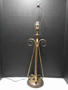 Vintage Antique Gold Toned Wrought Iron Table Lamp with New Cord 29 " High - Picture 1 of 7