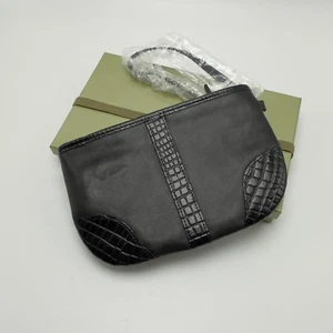 NEW Levenger Wristlet Pouch Black Faux Croc Leather AL7245 BK - Picture 1 of 12