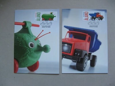 FINLAND ALAND, 2x enfermo PC franqueo pagado 2010 Maxi tarjeta máxima FDC, coche de juguetes Foto 1 de 2