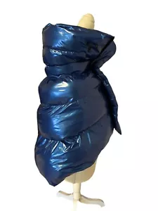 Anthropologie PILCRO Puffer Cape Cropped Jacket Collar Blue Zip Shiny Size ALL/S - Picture 1 of 24