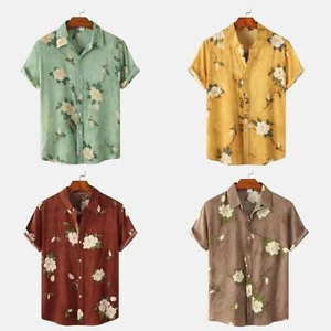 Men's Loose Printed Cotton And Linen Short-sleeved Shirt for Comfortable Casual - Picture 1 of 36