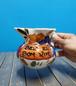 Vintage Italian Pottery Hand Painted Flower Pitcher Water Mug Vase Pattery Italy - Bild 1 von 7