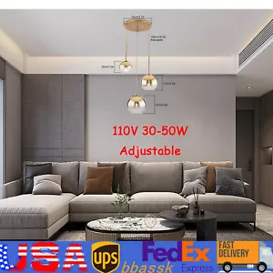 Modern 3-Head Gold Globe LED Pendant Lamp Lighting Fixture Length Adjustable - Picture 1 of 20
