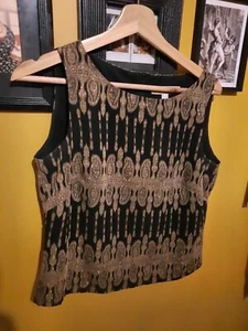 Vintage 14 Gold Black Chiffon Top Art Nouveau Egyptian Revival Gothic Chic - Picture 1 of 8