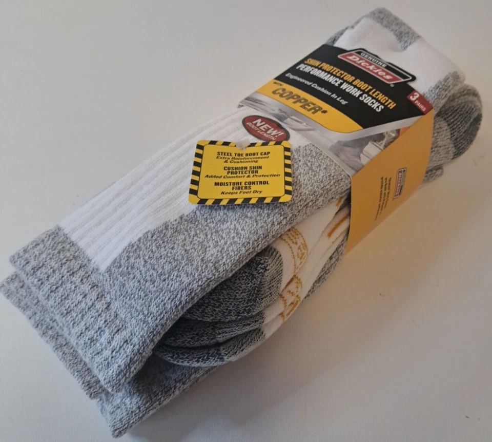 3 Pair Dickies Steel Toe Shin Protector Boot Length Work Sock White 6-12  copper - Image 1 of 4