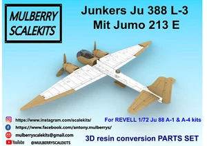 1/72 JUNKERS JU 388 L-3 HIGH SPEED REC RESIN CONVERSION SET MULBERRY SCALE KITS - Imagen 1 de 15