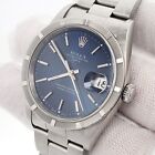 Rolex Date 34mm Blue Index Dial Engine Turned Bezel Steel Oyster Watch 15210