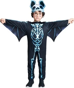 Bat Skeleton Costume Bone Jumpsuit Halloween Fancy Dress BAT X381 - Picture 1 of 7