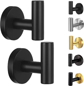 Towel Hooks for Bathroom,2 Packs Wall Mount Towel Holder,Black Matte Wall Robe H - Picture 1 of 12