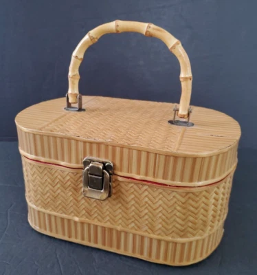 De Colección Ovalado Ratán Latón Metal Porta Joyas/Cartera Mango Bambú Estuche Rígido Foto 1 de 4