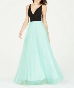Blondie Nites Juniors' X-Detail & Mesh Skirt Gown $209 Size 0 # 2NA 786 Blm - Picture 1 of 5