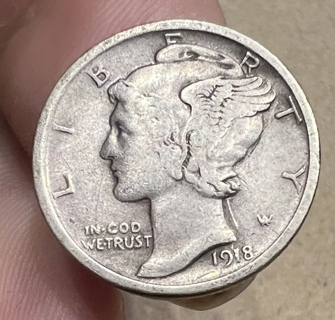 1918-D Mercury Dime Fine To Very Fine Condition Better Date Circulated #MD27 Cover