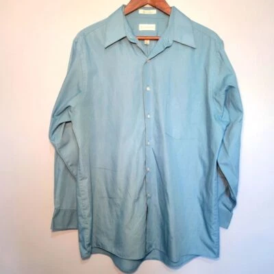 Van Heusen Blue Poplin Long Sleeve Button Down Dress ShirtMens Size L 16.5 32/33 - Image 1 of 4