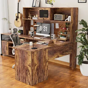 60" L-Shaped Executive Desk with File Cabinet, Large Office Desk Computer Desk - Picture 1 of 10