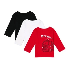 Infant Boys 3-6months Shirts long sleeve Firetruck Black Red White 3-pack NWT  - Picture 1 of 3
