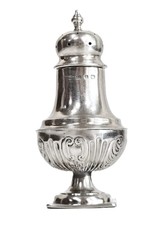 Antico Vittoriano Argento Sterling Salt Shaker pepperette in rilievo con PERGAMENE