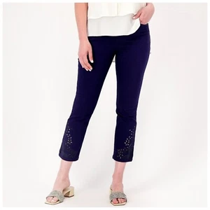 Laurie Felt Regular Daisy Floral Embroidered Ankle Jeans - Navy Size 00 *NEW* - Picture 1 of 5