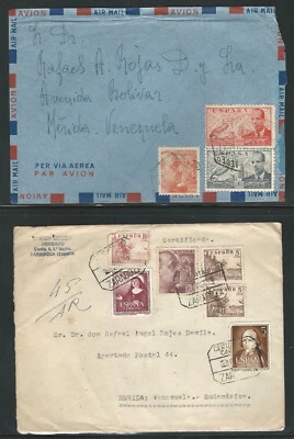 Spain: 1953; 1 registered Mutualidad de Correos in back, + 1 air mail EBES-020 - Image 1 of 4