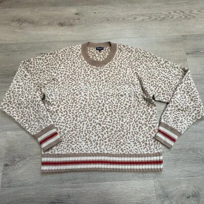 Espléndido Suéter Pullover Talla Pequeña Beige Estampado Leopardo Mezcla Cachemira Foto 1 de 4
