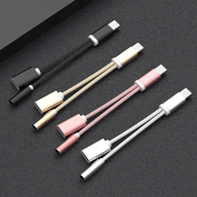 2 in1 Type-C USB C to 3.5mm AUX Audio Headphone Jack Adapter Charger Cable Wire♖ - Image 1 of 4