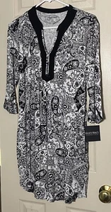 Ellen Tracy Split-Neck Printed Knit Sleepshirt Nightgown Short Gown small NWT - Picture 1 of 7