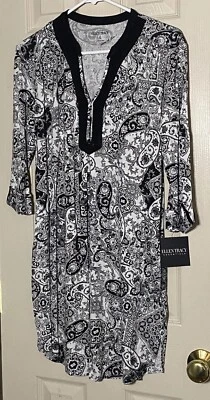 Ellen Tracy Cuello Dividido Estampado Tejido Camisón Corto Vestido Pequeño Nuevo con Etiquetas Foto 1 de 4