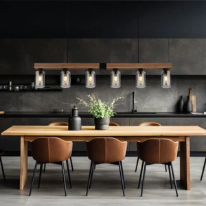 Hängelampe Pendelleuchte Holzoptik Esszimmerleuchte höhenverstellbar 6 flammig - Bild 1 von 10
