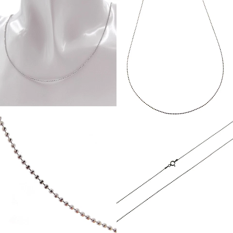 Collana argento 925 catena catenina lunga in palline diamantate da uomo e donna - Immagine 1 di 4