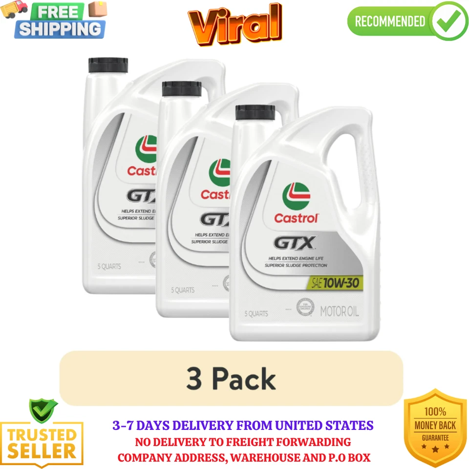 (3 pack) Castrol GTX 10W-30 Conventional Motor Oil, 5 Quarts - Image 1 of 4