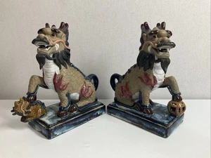 Chinese Pottery Guardian Lion / Foo Dogs Pair From Wanjiang, Guangdong Province. - Picture 1 of 15