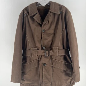 Vintage Men’s Dark Brown Button Trench Coat M / L Jacket Fur Lined Mid length - Picture 1 of 10