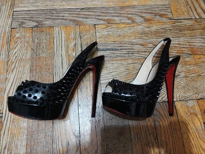 Christian Louboutin Lady Peep Toe Spike Heels Pumps Black  Size 36 - Image 1 of 4