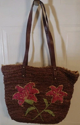 De colección Etienne Aigner Tejido Rafia Paja Boho Flor Monedero Bolso de Mano 16" X 10" Foto 1 de 4