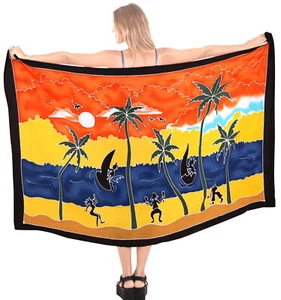 LA LEELA Women's Sarong Swimsuit Cover Up Summer Beach Wrap 78"x43" Black_M761 - Picture 1 of 3
