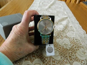 NIC & SYD Swarovski Crystal Jeweled Quartz Men's Watch Gold/Silver Band NIB - Picture 1 of 5