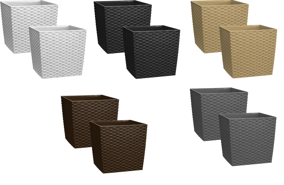 2pc Rattan Effect Planter Pot Plastic Garden Patio Flower Pots Outdoor Indoor - Image 1 of 1