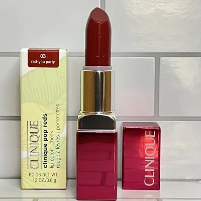 Clinique Pop Reds Lip Color + Cheek 03 Red-y To Party .12 oz/ 3.6g Full Size - Image 1 of 2