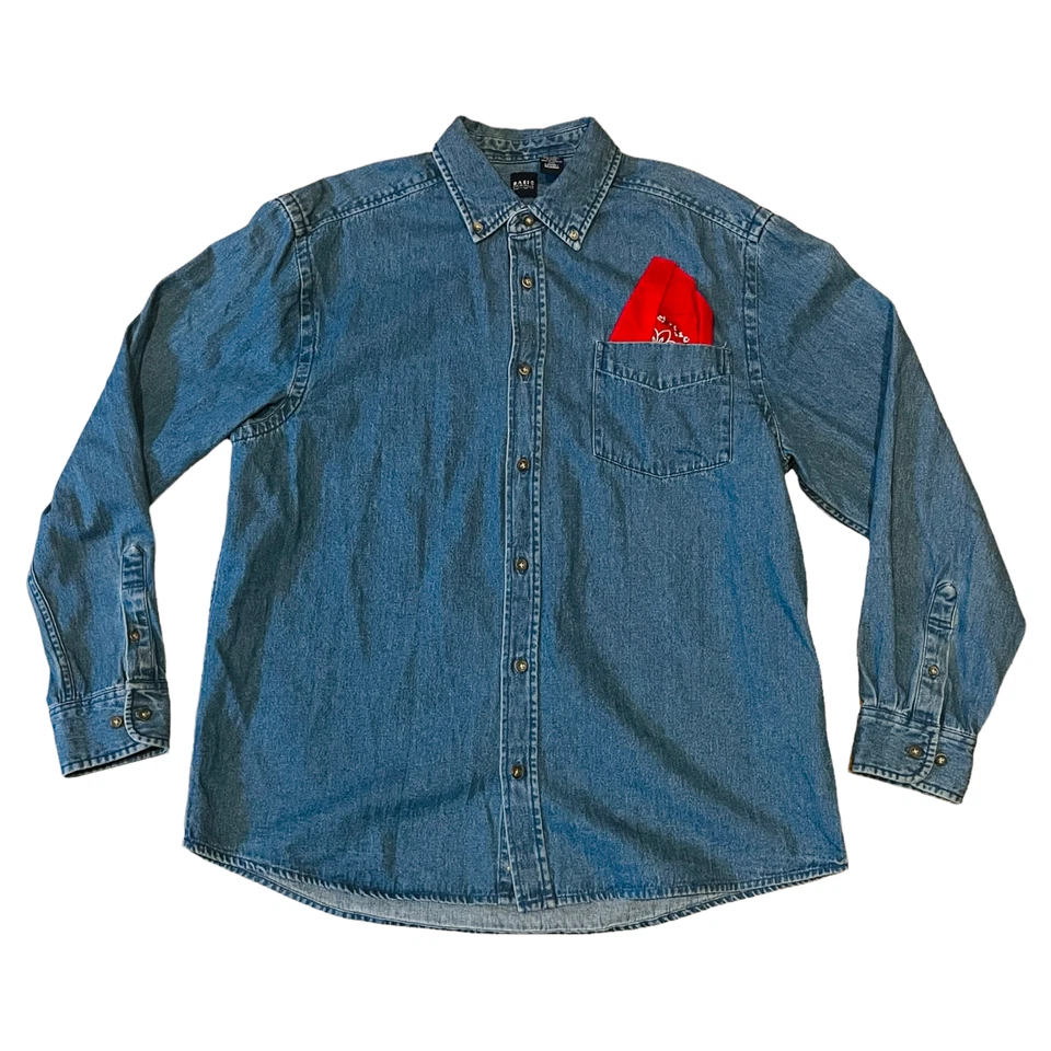 Basic Editions Mens Denim Jean Handkerchief Pocket Button Long Sleeve Jacket Shi - Image 1 of 1